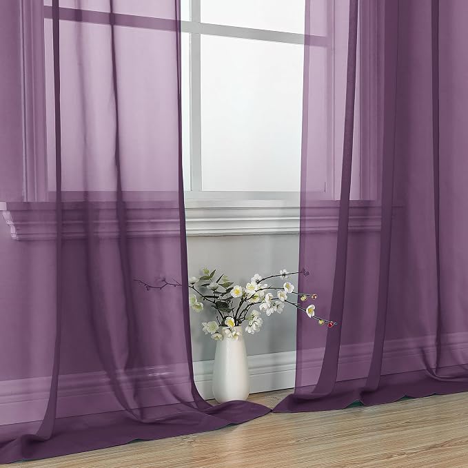 Plum Sheer Curtains 84 Inches Long 2 Panels - Image 6