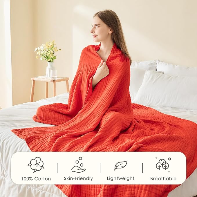 EMME Muslin Blankets for Adults Throw Blanket for Couch Breathable Gauze Soft - Image 2