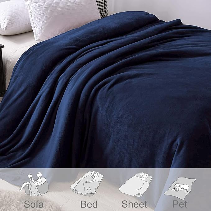 Exclusivo Mezcla Fleece Blanket King Size for Bed, Super Soft and Warm, All Season Use, Cozy, Plush, Lightweight, 90x104 Inches, Navy Blue