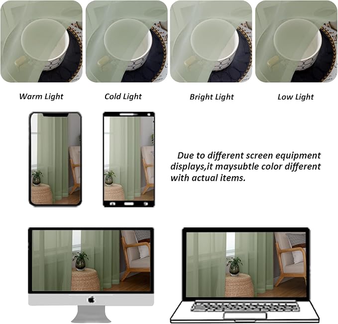 Chyhomenyc Sage Green Sheer Curtains 84 inches Long 2 Panels | Light Filtering - Image 8