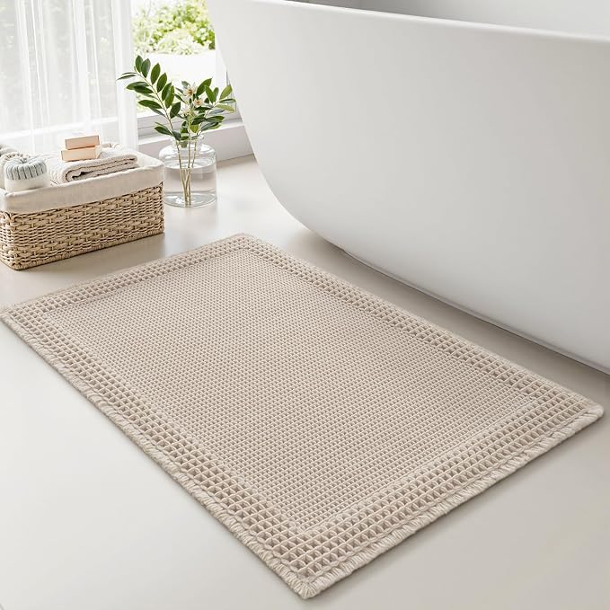 RESARE Waffle Bath Mat for Bathroom Non Slip Bathroom Rugs 24x36 Pale Beige | by Resare