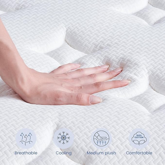 Full Mattress, 12 Inch Full Size Medium Plush Hybrid Mattress in a Box with Gel Memory Foam, Individually Pocketed Springs for Support and Pressure Relief, 100-Night Trial