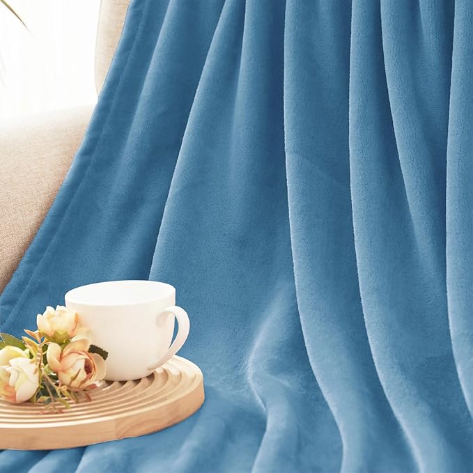 Exclusivo Mezcla Fleece Throw Blanket for Couch, Sofa, 300GSM Super Soft and Warm Blankets, Slate Blue Throw All Season Use, Cozy, Plush, Lightweight, 50x60 Inches