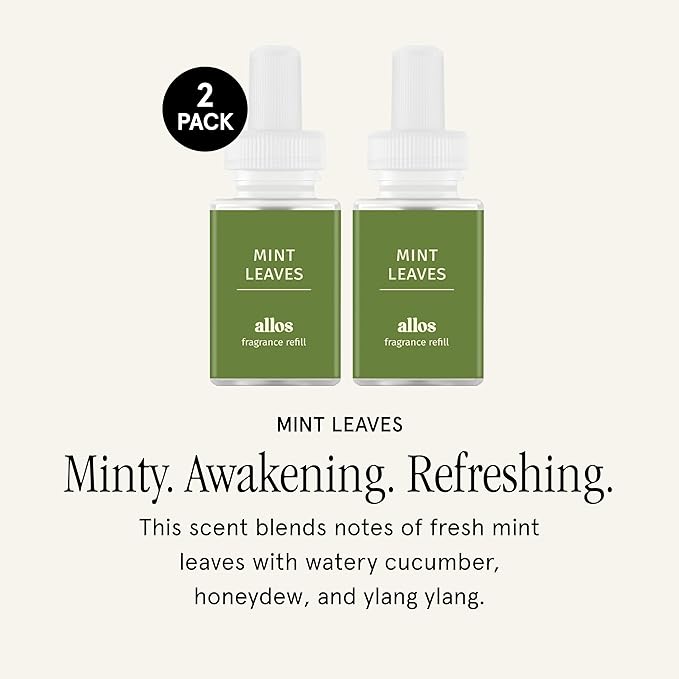 Pura and Allos - Fragrance Refill for Smart Home Air Diffusers - Aromatherapy Scents for Home - up to 120-Hours of Premium Fragrance per Vial - 2 Pack - Mint Leaves (Focus)