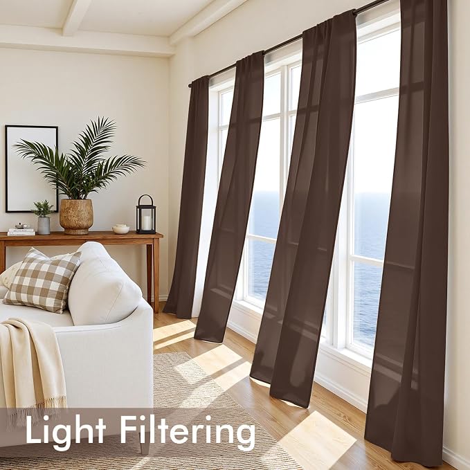 MIULEE Chocolate Sheer Curtains 108 Inches Long 4 Panels 42 x 108 Inches | - Image 4