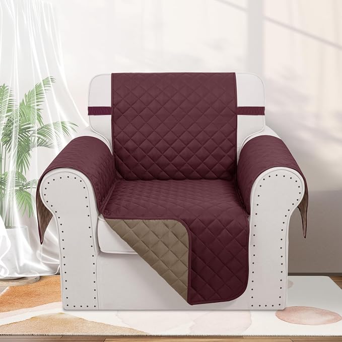 Reversible Recliner Chair Covers, Burgundy/Camel | Chair Covers - Image 2