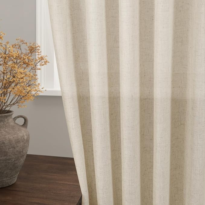 Beige Linen Curtains 63 inches Long - Image 2