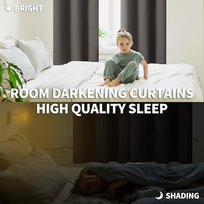 BGment Blackout Curtains for Bedroom - Grommet Thermal Insulated Room Darkening Curtains for Living Room, Set of 2 Panels (38 x 45 Inch, Grey)