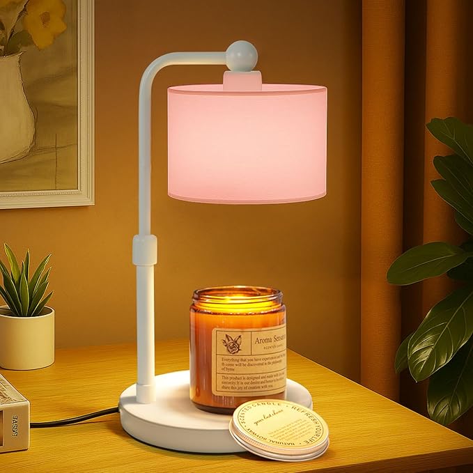 Candle Warmer Lamp with Timer, Dimmable Candle Wax Warmer, Height Adjustable Electric Candle Lamp Warmer with 2 Bulbs, Birthday Gifts for Women Her, Mom Gifts Idea, Vintage Home Decor for Bedroom-Pink