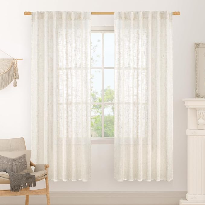 Cream Linen Boho Sheer Curtains 78 inch Length by LAMIT