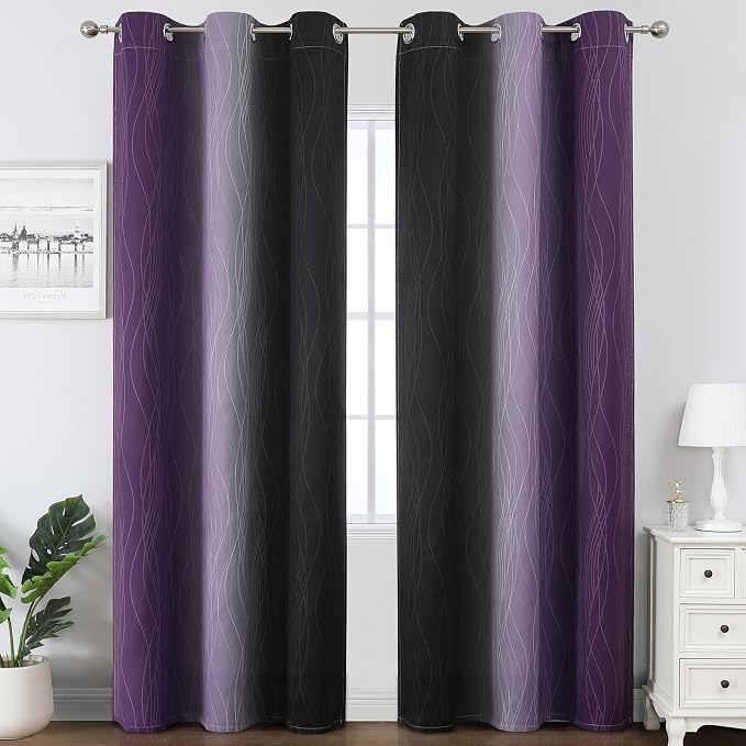 Black and Purple Ombre Blackout Curtains 84 Inch Length | Room Darkening - Image 2