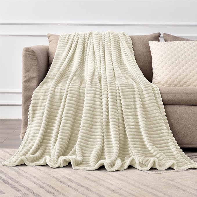 BEDELITE 3D Ribbed Jacquard Beige Blankets Queen Size - Image 5