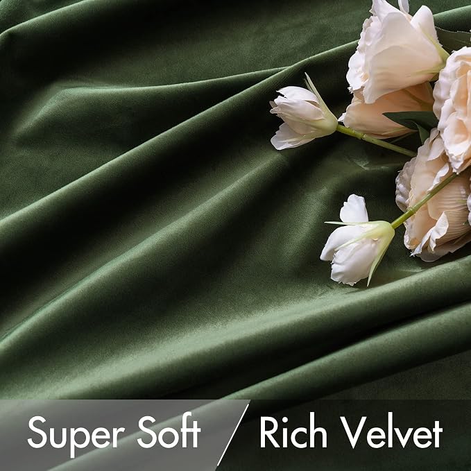 MIULEE Velvet Curtains 52x96 inches 2 Panels Olive Green Blackout Curtains | - Image 4