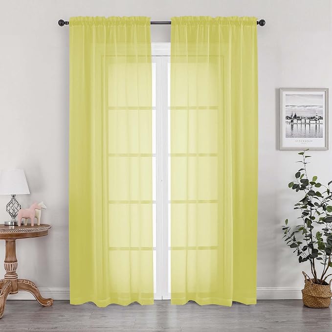 Sheer Lemon Curtains for Bedroom Living Room 78 Inches Long 2 Panels Set by OWENIE