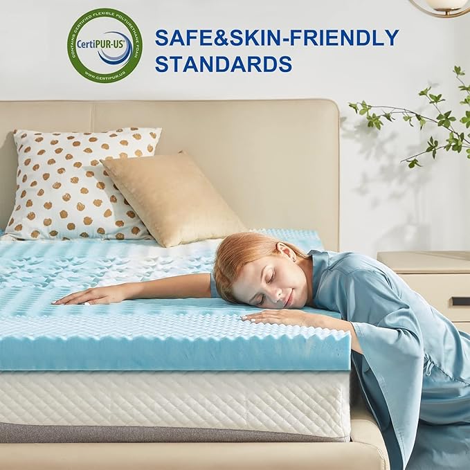 SINWEEK 1.5 Inch Memory Foam Mattress Topper Twin XL, Twin Extra Long Mattress Pads for College Dorm Single Bed, Pressure Relieve CertiPUR-US Certified, 39x80 Inches, Blue