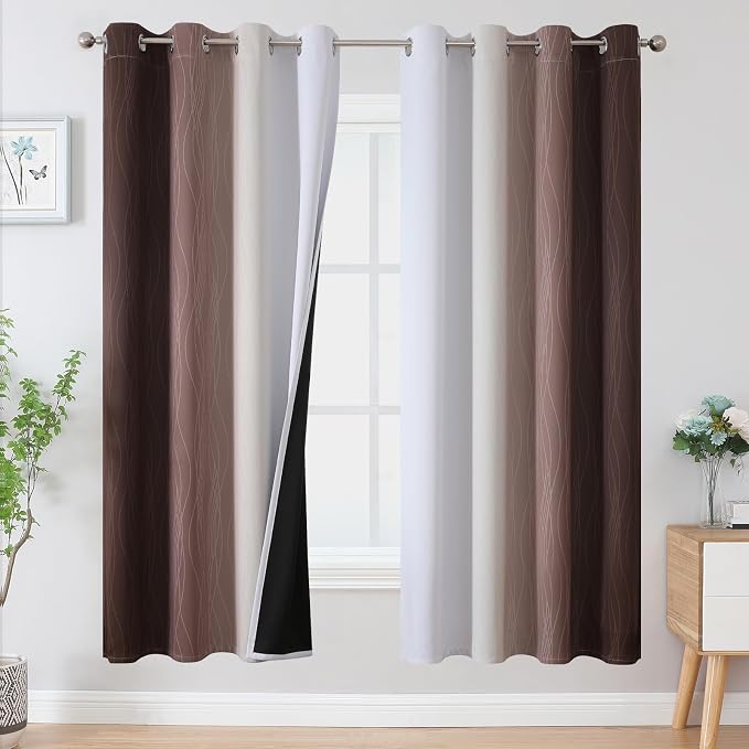 Brown and Greyish White Blackout Curtains 52Wx72L 2 Panels | Ombre Curtains by ESTELARTEXTILER