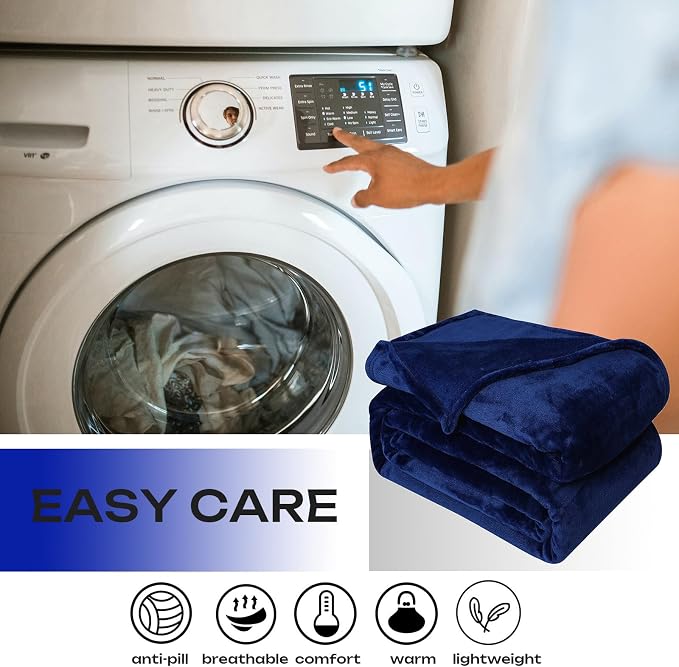 Fleece Plush Throw Blanket Navy Blue 50"x60"for Couch Fuzzy Cozy Flannel | - Image 5