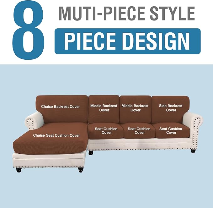 H.VERSAILTEX Sectional Couch Covers 8 Pieces Stretch Sofa Covers - Image 2