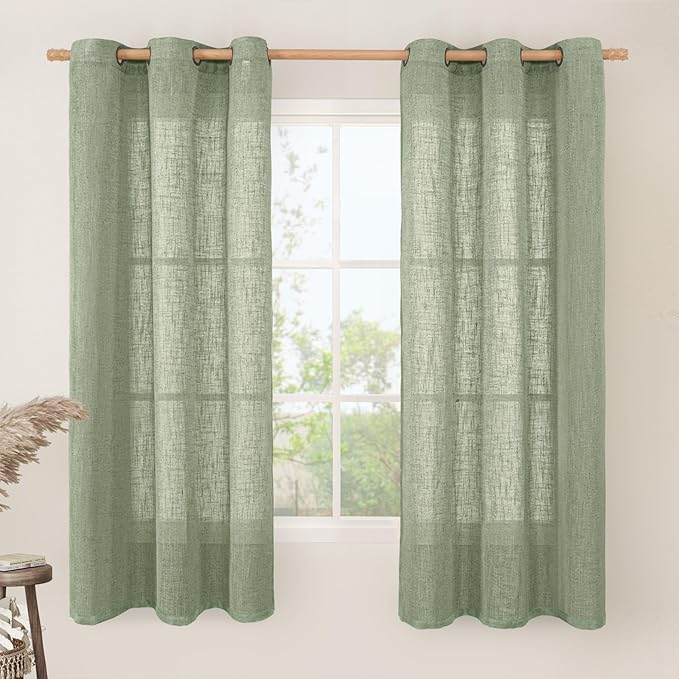 Linen Blended Curtains 63 Inches Long, Soft Thick Linen Textured Light by LAMIT