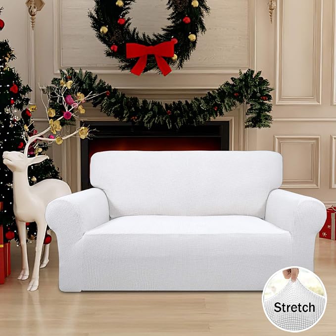 Easy-Going Stretch Loveseat Couch Covers Washable Snow White | 1-Piece Loveseat - Image 2
