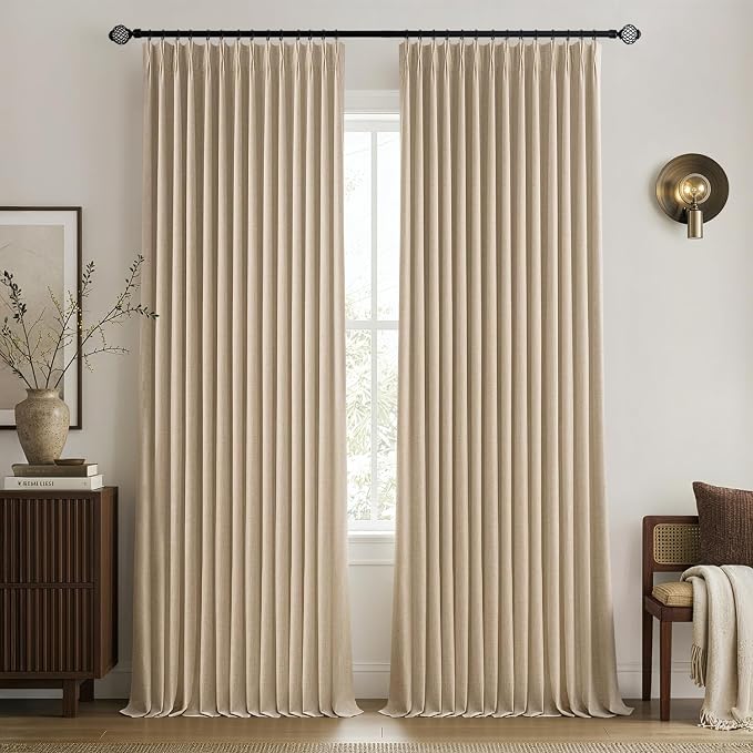 MIULEE Taupe Pinch Pleated 100% Blackout Linen Curtains 40x90 Inches | Room by MIULEE
