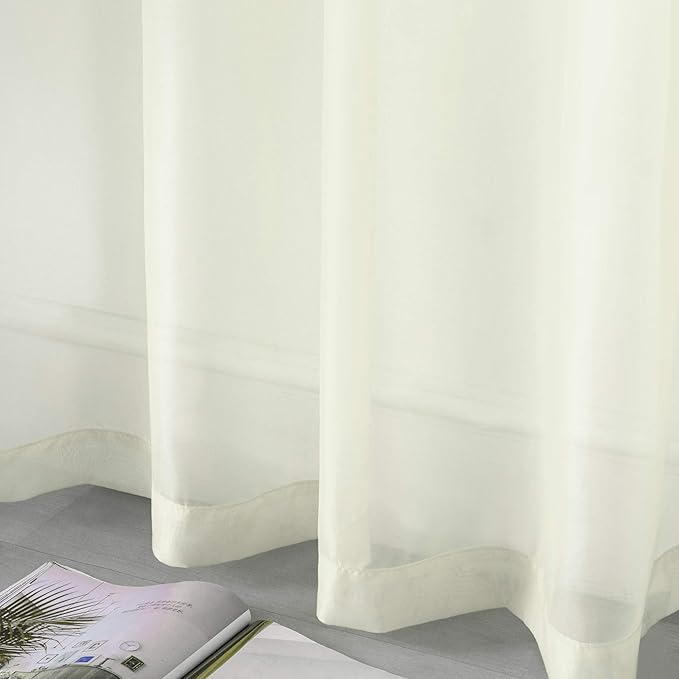 DUALIFE 63 Inch Length Curtain Drapes for Bedroom Grommet Light Filtering Semi Sheer Farmhouse Style Living Room Curtains 2 Panels 52X63 Inches Cream Beige