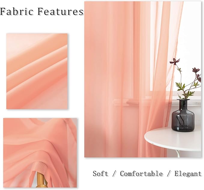 DUALIFE 2 Panels Pink Sheer Curtains 120 Inch Length for Girls Kid Room - Bed Canopy Voile Drape Curtains for Wedding Party Backdrop,52 Wide by 120 Long