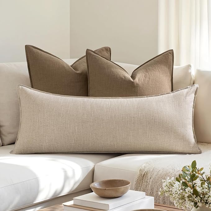 MIULEE Decorative Linen Lumbar Pillow Cover 14x36 Inch Natural Beige | Boho - Image 3