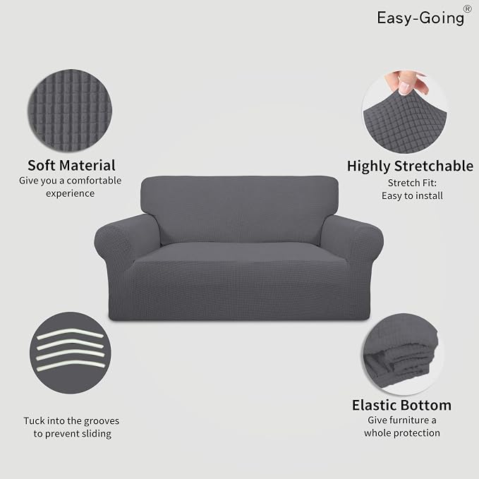Easy-Going Stretch Loveseat Couch Covers Washable Grey | 1-Piece Loveseat Covers - Image 3