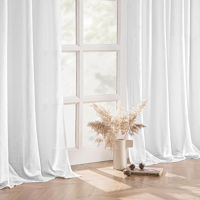 MIULEE White Linen Curtains 2 Panels Window Drapes 37x84 Inches | Curtains - Image 5