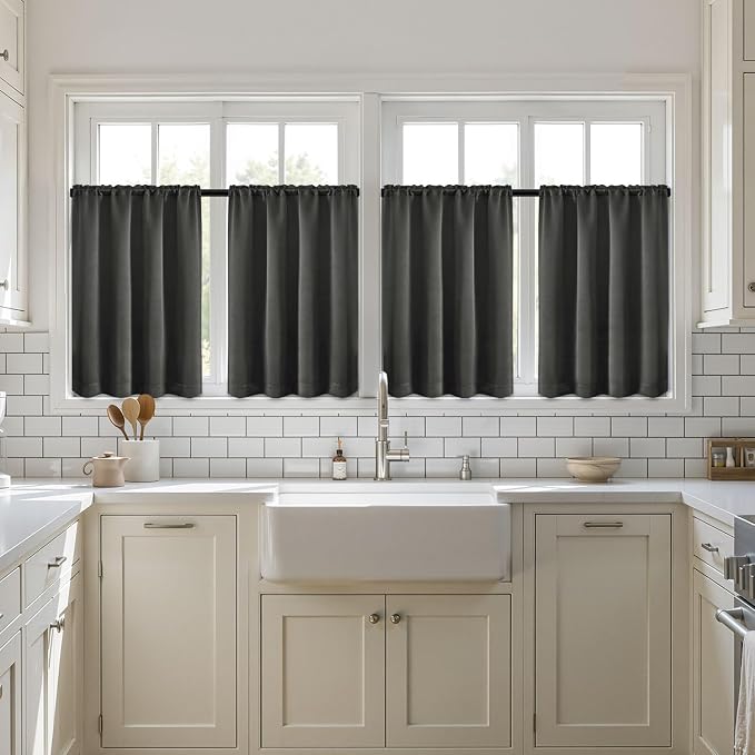 MIULEE 4 Panel Set Short Bedroom Blackout Curtains 54 Inch Long Dark Grey | - Image 7