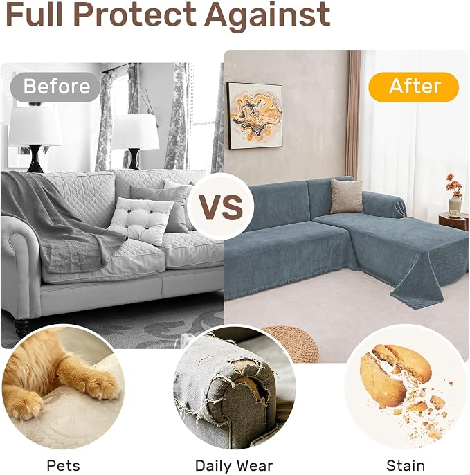 2 Pieces Sectional Couch Covers L Shaped Cover L Dusty Blue | Thick Washable - Image 4