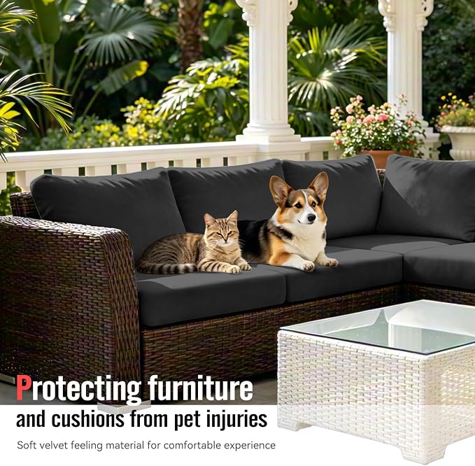 8Pcs Outdoor Cushion Covers, Stretch Patio Furniture Couch Chair Slipcovers | - Image 6