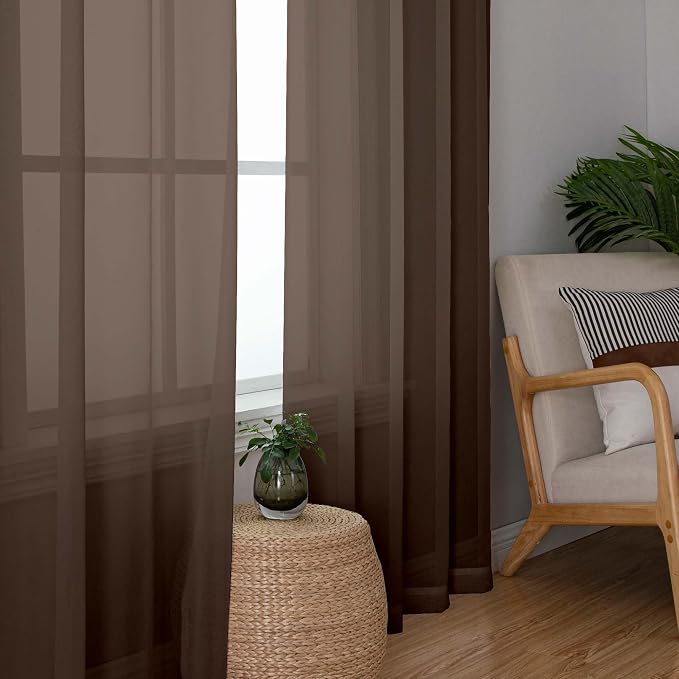 Sheer Curtains 63 inch Length 2 Panels Set, Rod Pocket Voile Fimly Sheer Drapes - Image 5