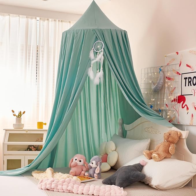 dix-rainbow Princess Decor Canopy for Kids Bed, Soft and Durable Bed Canopy for Girls Room Tent Canopy Dreamy Mosquito Net Bedding, Children Reading Nook Canopies Indoor(Green)