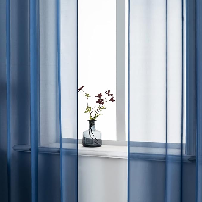 Navy Blue Curtains 108 Inches Long for Living Room Set 2 Panels Window Semi Voile Drapes Extra Length Solid Transparent Dark Blue Curtains for Bedroom Party Backdrop 52x108 Inch Length Indigo Blue