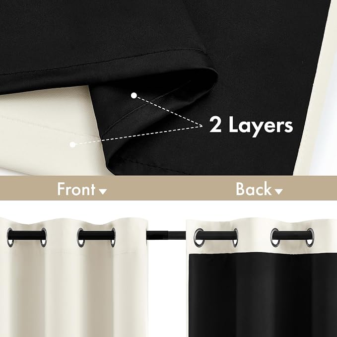 MIULEE Beige White 100% Blackout Curtains - Image 3