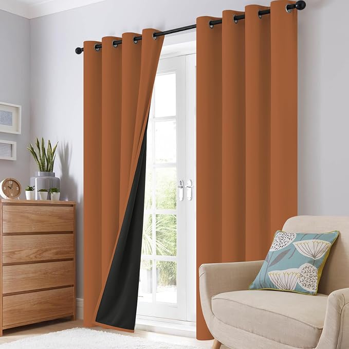 SimpleHome Orange 100% Blackout Curtains Room Darkening Living Room 90 Inch | - Image 8