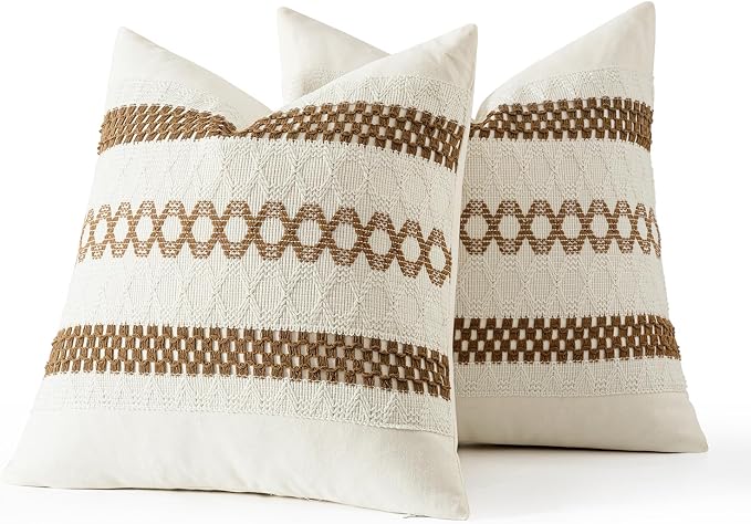 MIULEE Set of 2 Coco Brown Boho Decorative Pillow Covers 18x18 Inch | Farmhouse - Image 7