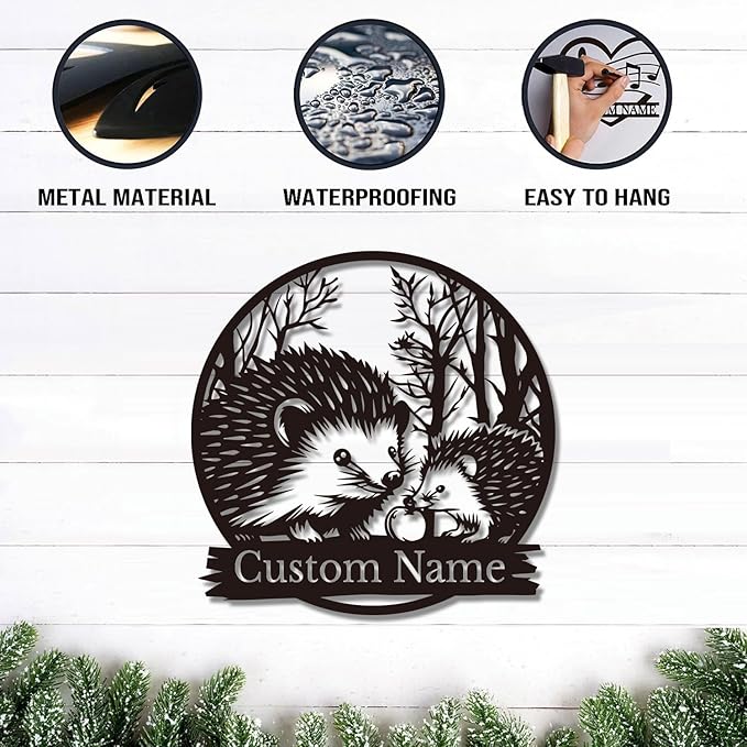 Custom Hedgehog Metal Sign, Personalized Hedgehog Metal Wall Art,Hedgehog Lovers Gift Metal Kid Room Decor,Personalized Hedgehog Lover Name Sign,Kid Nursery Decoration (Hedgehog C)