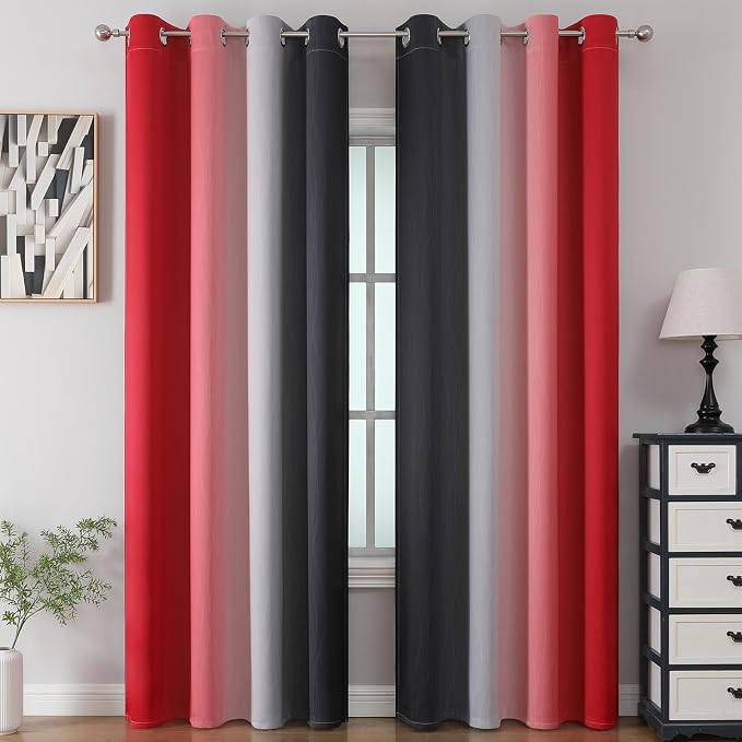 Red and Black Ombre Blackout Bedroom Curtains 96 Inch Long | Room Darkening - Image 2