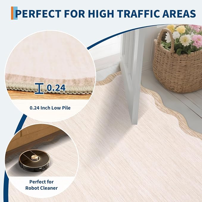 GarveeHome Scalloped Round Area Rugs 4ft Washable Small Non-Slip | Soft Boho - Image 7