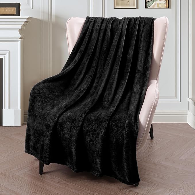 Exclusivo Mezcla Fleece Throw Blanket for Couch, Sofa, 300GSM Super Soft and Warm Blankets, Black Throw All Season Use, Cozy, Plush, Lightweight, 50x60 Inches