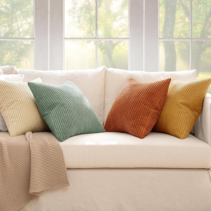 MIULEE Soft Corduroy Decorative Throw Pillow Covers Orange Teal 18x18 | Set of 4 - Image 7