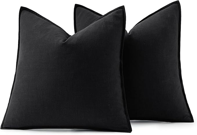 MIULEE Decorative Linen Euro Sham Pillow Covers 26x26 Black | Boho Farmhouse​ - Image 6