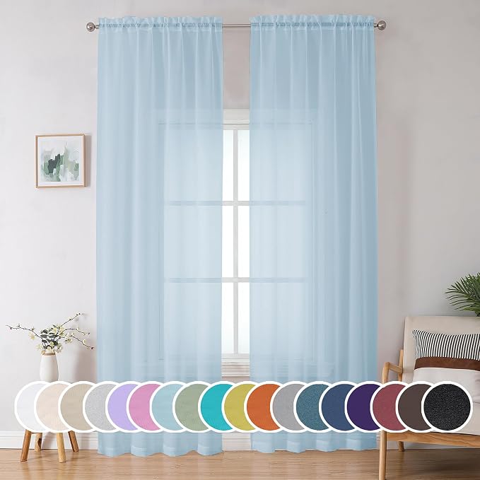 Sheer Curtains 96 inches Long for Bedroom Living Room, Solid Light Filtering by OWENIE