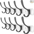 White and Black Coat Rack Wall Mounted - 16 Inch Heavy Duty Stainless Steel Matte Finish Wall Hook Rack - 5 Double Coat Hooks for Hanging Towels, Bags, Hat - Bathroom Entryway - 2 Pack