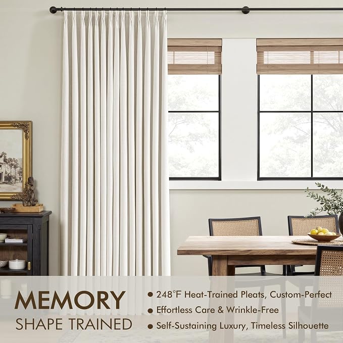 MIULEE Beige White Pinch Pleated 100% Blackout Linen Curtains 40x96 Inches | - Image 3