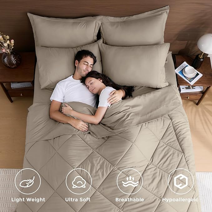 HEVUMYI Linen Twin-XL Comforter Set - 5-Piece All Season Bed in a Bag Twin-XL, Ultra Soft Bedding Set with Comforter, Flat Sheet, Fitted Sheet, Pillowcases, Pillow Shams