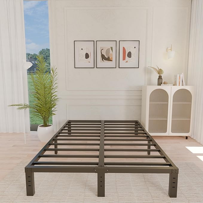ALDRICH 10 Inch Metal Full Size Bed Frame - Double Black Basic Steel Slats Platform, Easy Assembly Heavy Duty Noise Free Bedframes, No Box Spring Needed
